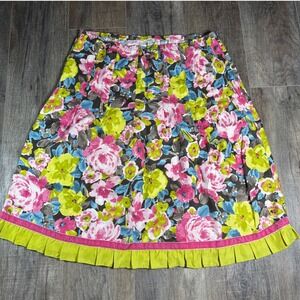J.Jill Linen Floral A Line Midi Skirt Elastic Waist Women's Size L, Floral, Boho
